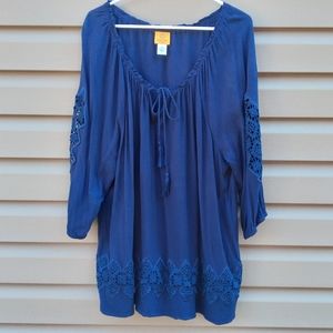 Ruby Rd Sz 3x Navy Blue Top Boho